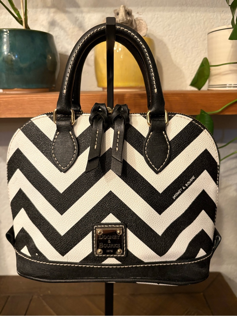 Dooney & Bourke Mini Chevron Satchel Crossbody Black & White